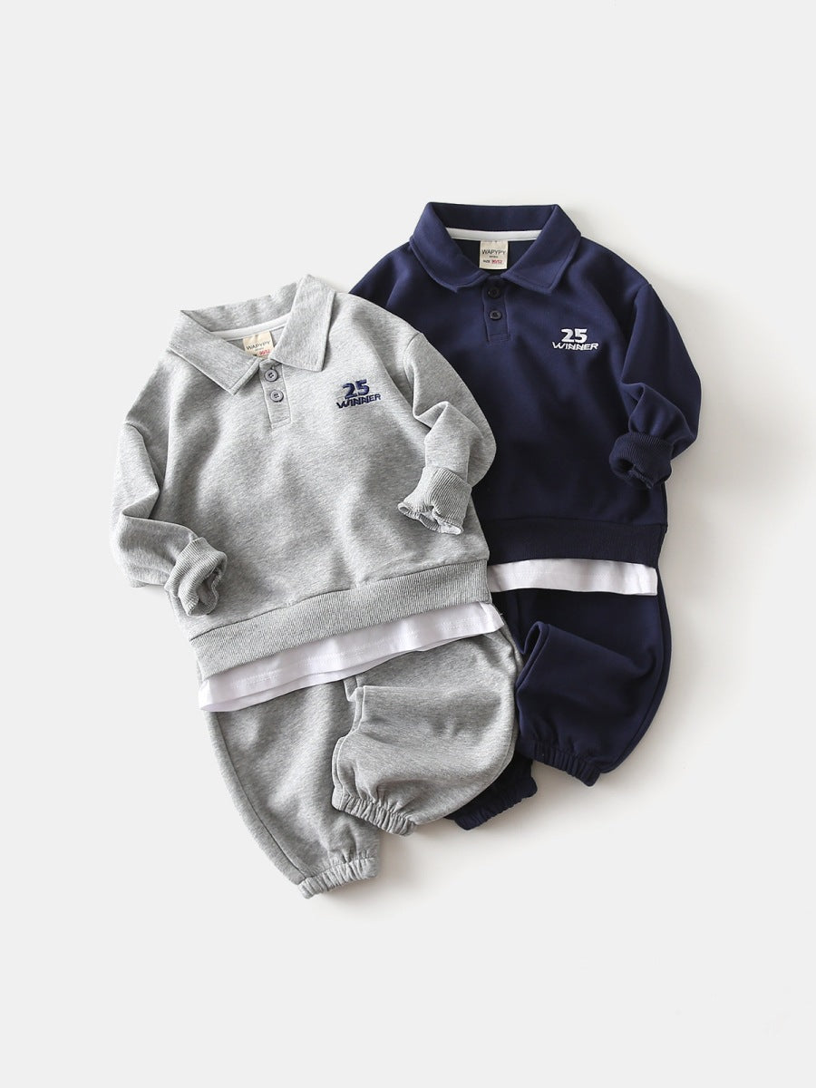 Children's Lapel Fake Two Pieces Sweater Pants Children's Suit