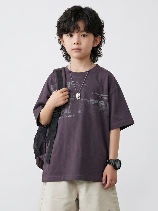 Children's Short Sleeve Medium Big Distressed Printed Half Top Loose Shoulder Children's T-shirt