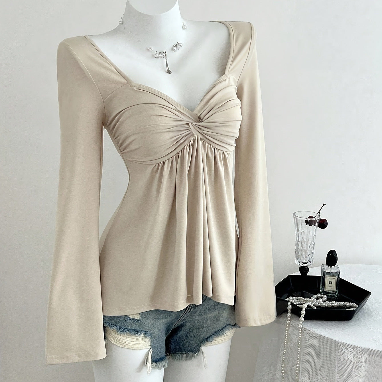 Women's Collar Long Sleeve Elegant Casual Solid Color Women's T-shirt