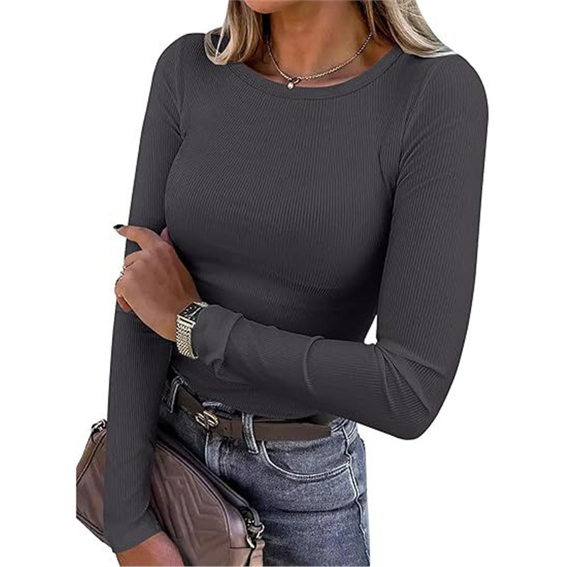 Women's Stretch Crew Neck Rib Shirt Slim Fit Women's T-shirt