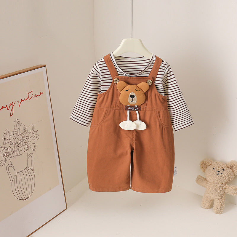 Cute Style Three-dimensional Cartoon Mi Bear Suspender Pants Western Jumpsuit, Climbing Suit