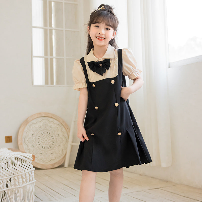 Western Style Fashion Preppy Princess Middle Big Two-piece Children's Dress