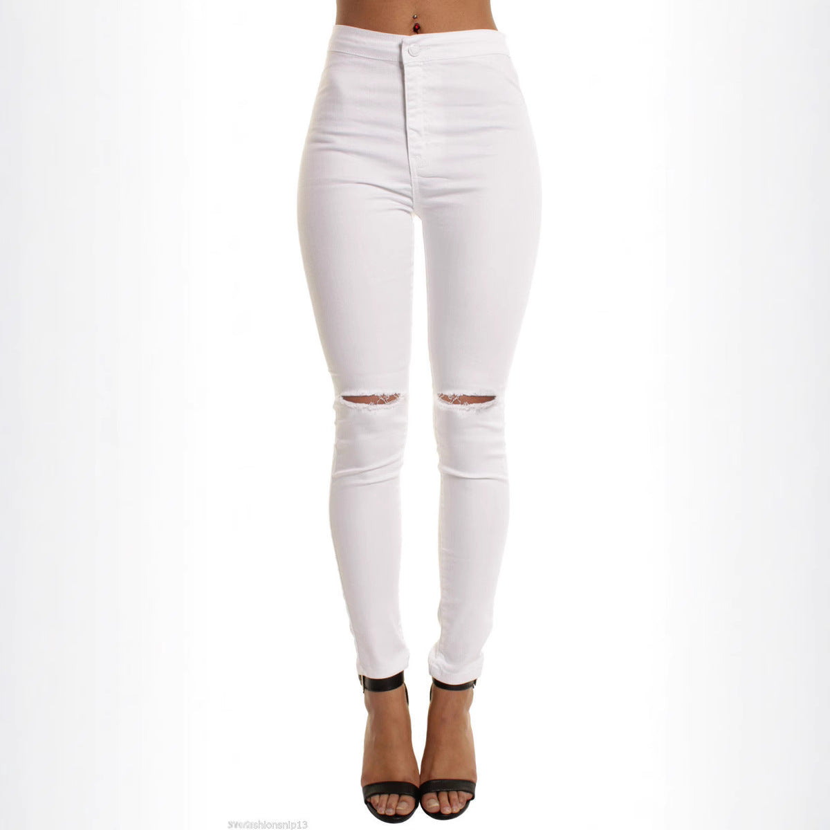Versatile Women's Stretch Slimming Knee Ripped Women's Jeans
