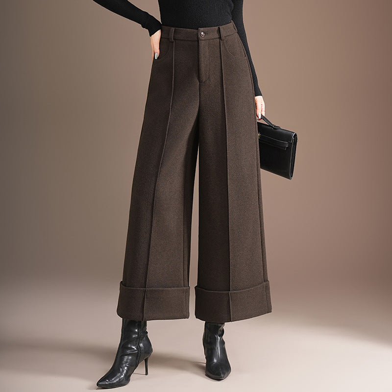 Women's Curling Woolen High Waist Slimming Thickened Straight Suits
