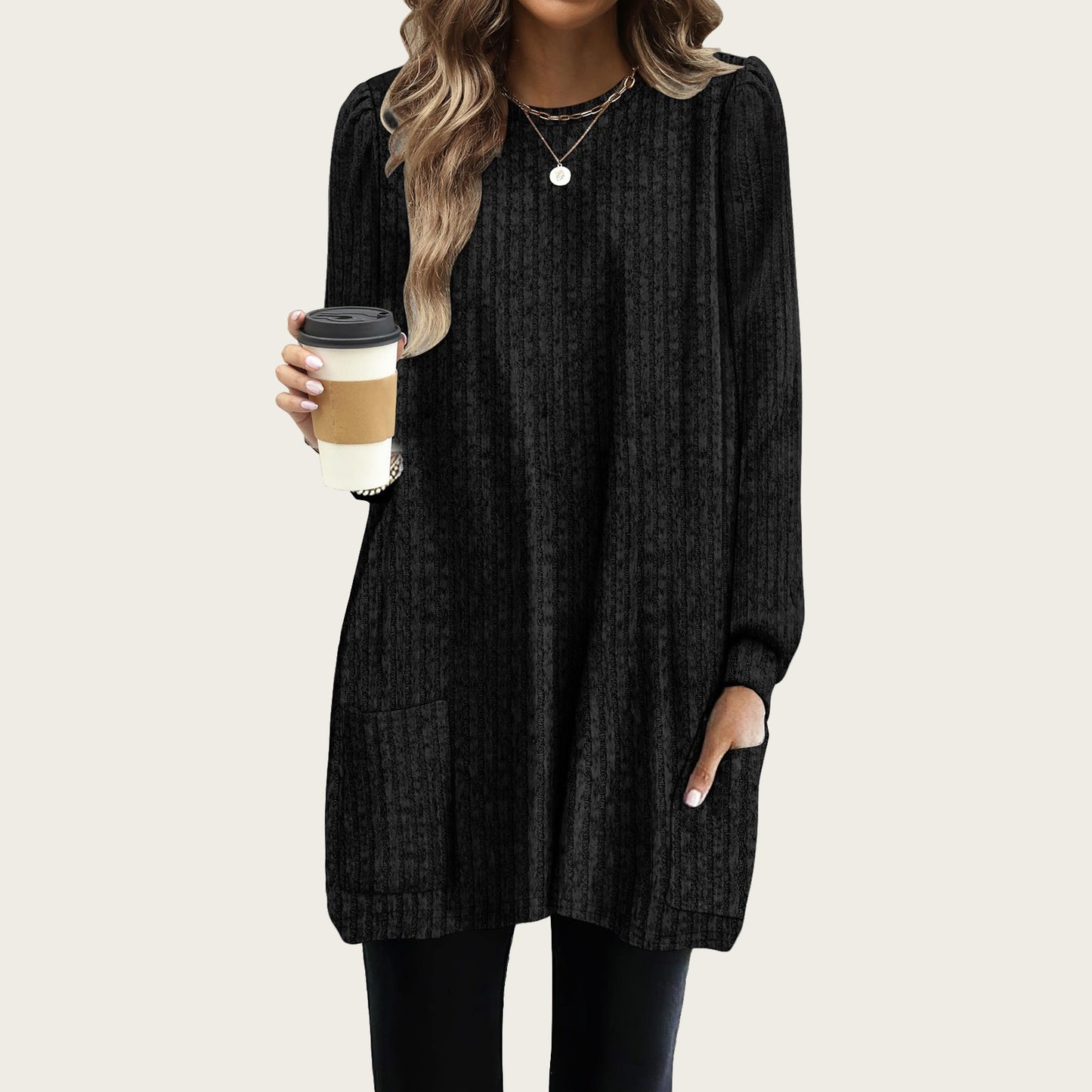 Women's Pocket Lengthened Loose Casual Bubble For Large Size T-shirt