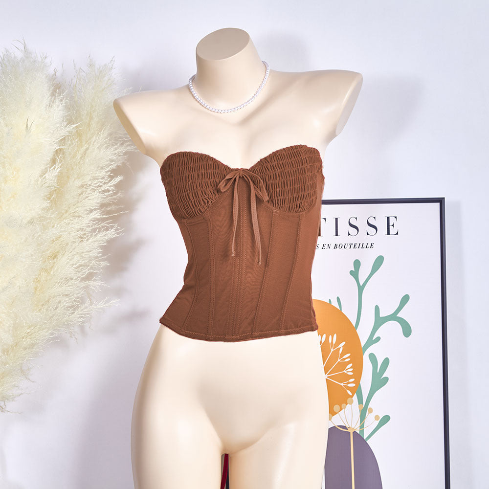 Women's Fishbone Steel Ring Sexy Temperament Tube Pleated Slim Small Vest/suspenders/tube Top