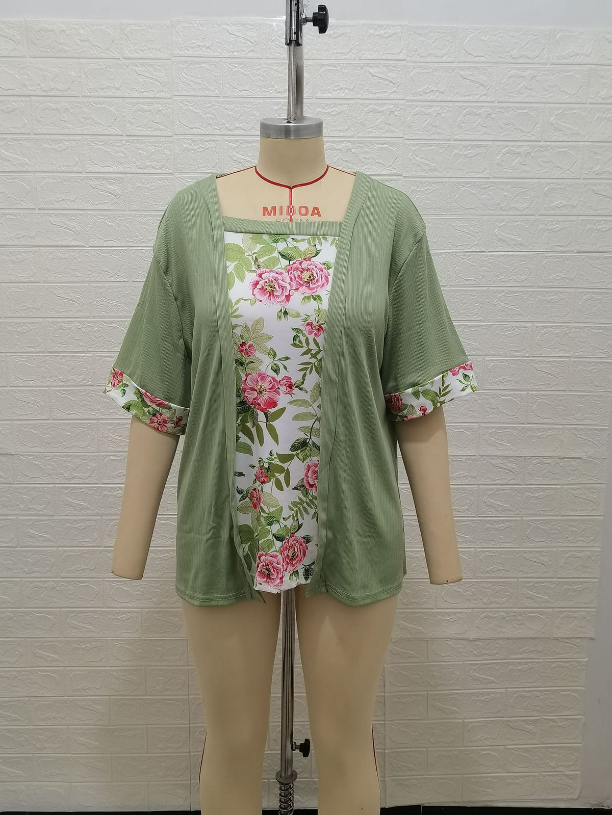Women's Solid Color Printing Stitching Faux Two-piece Plus Size