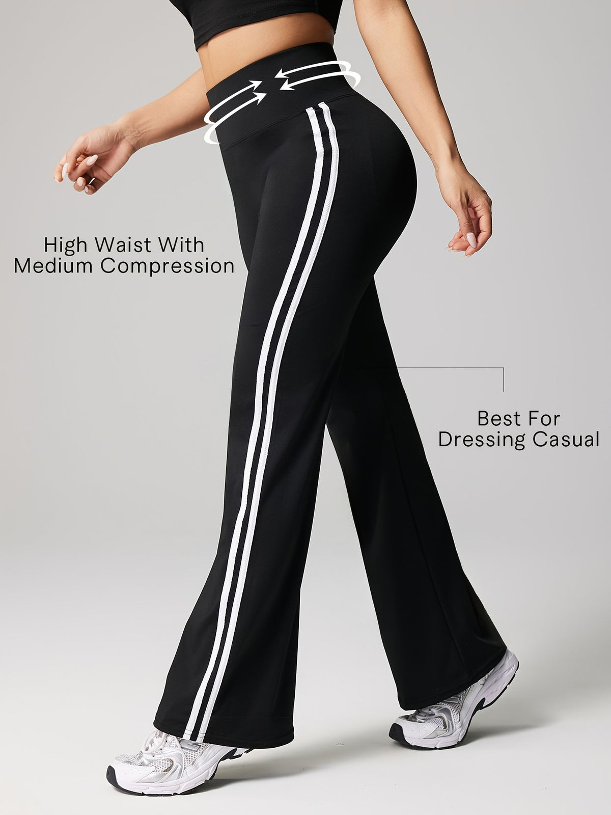 Side Double White Stripe High Waist Slimming American Casual Pants