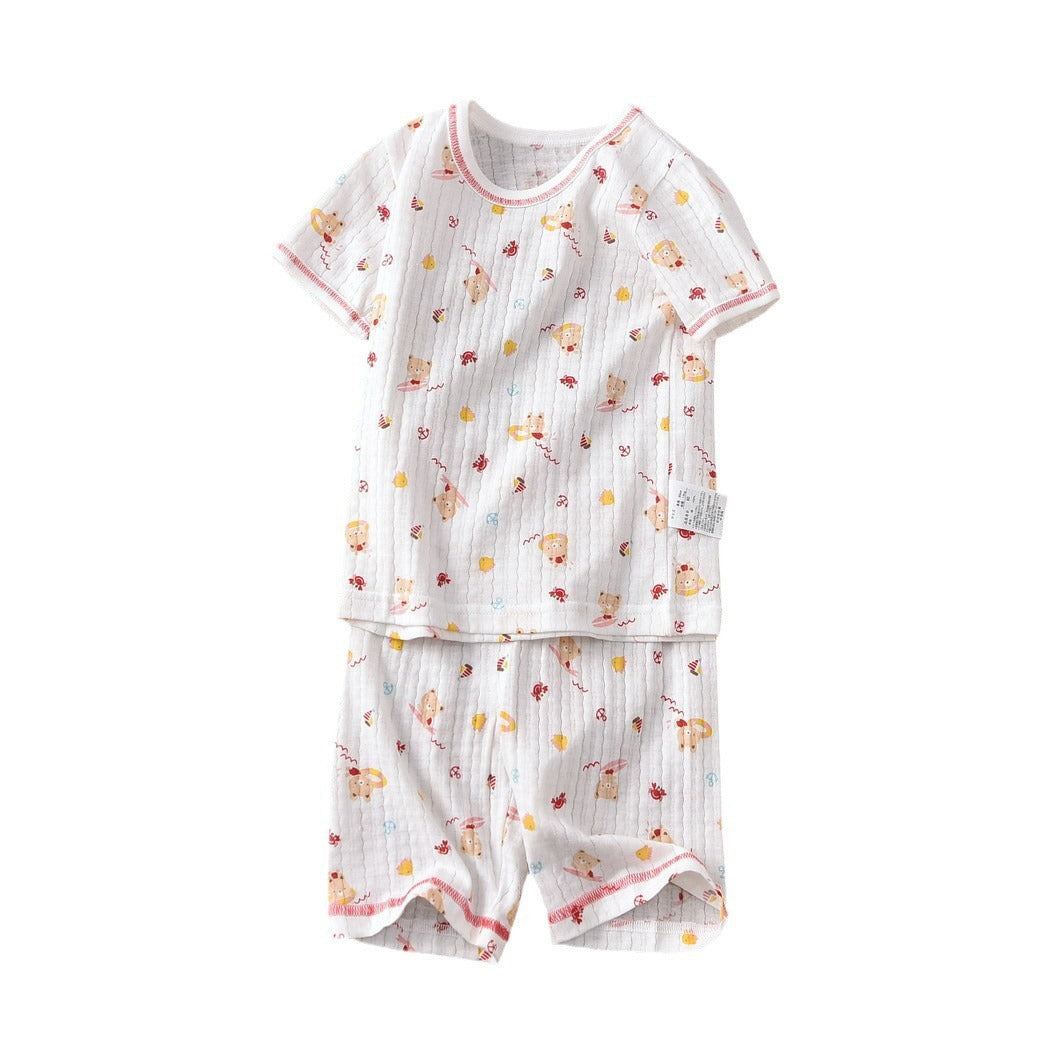 Children's Sleeve Fifth Pants Set Summer Home Wear Twisted Flower Bamboo Children's Suit