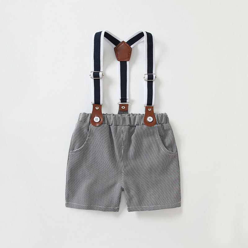Children's Short-sleeved White Shirt Suspender Pants Campus Garden Children's Suit