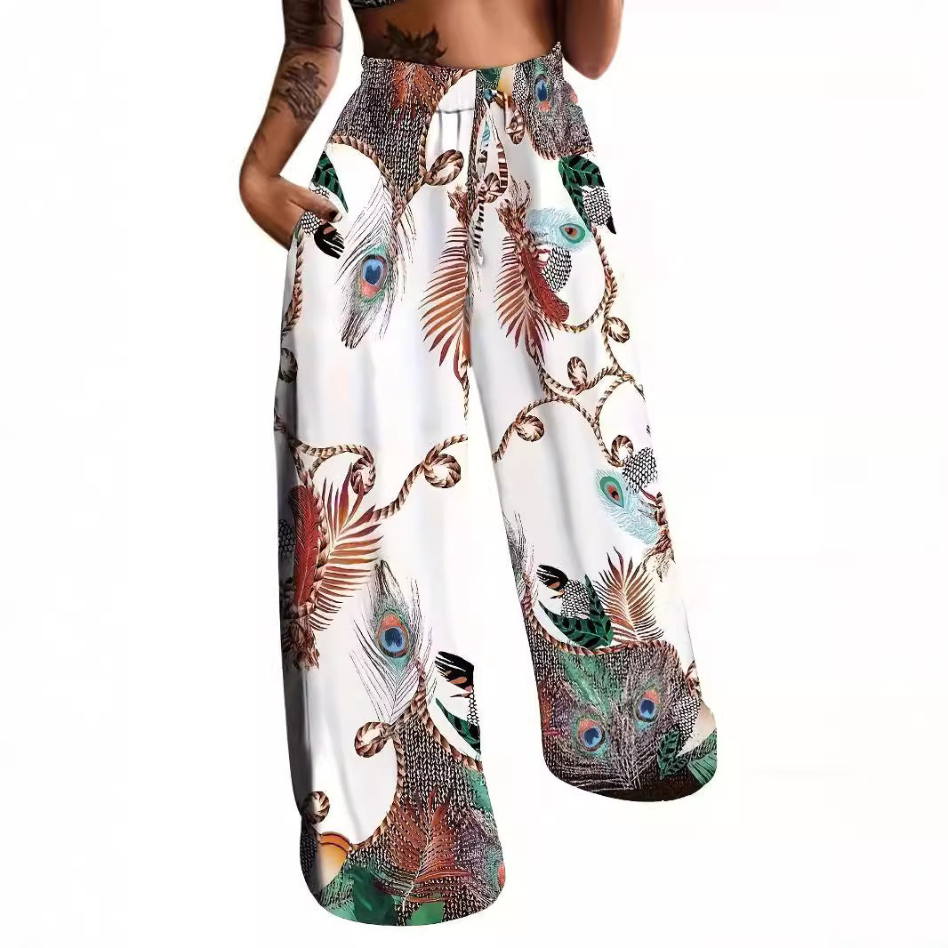 Women's Autumn Fashion Lace Up Positioning Printing Casual Pants