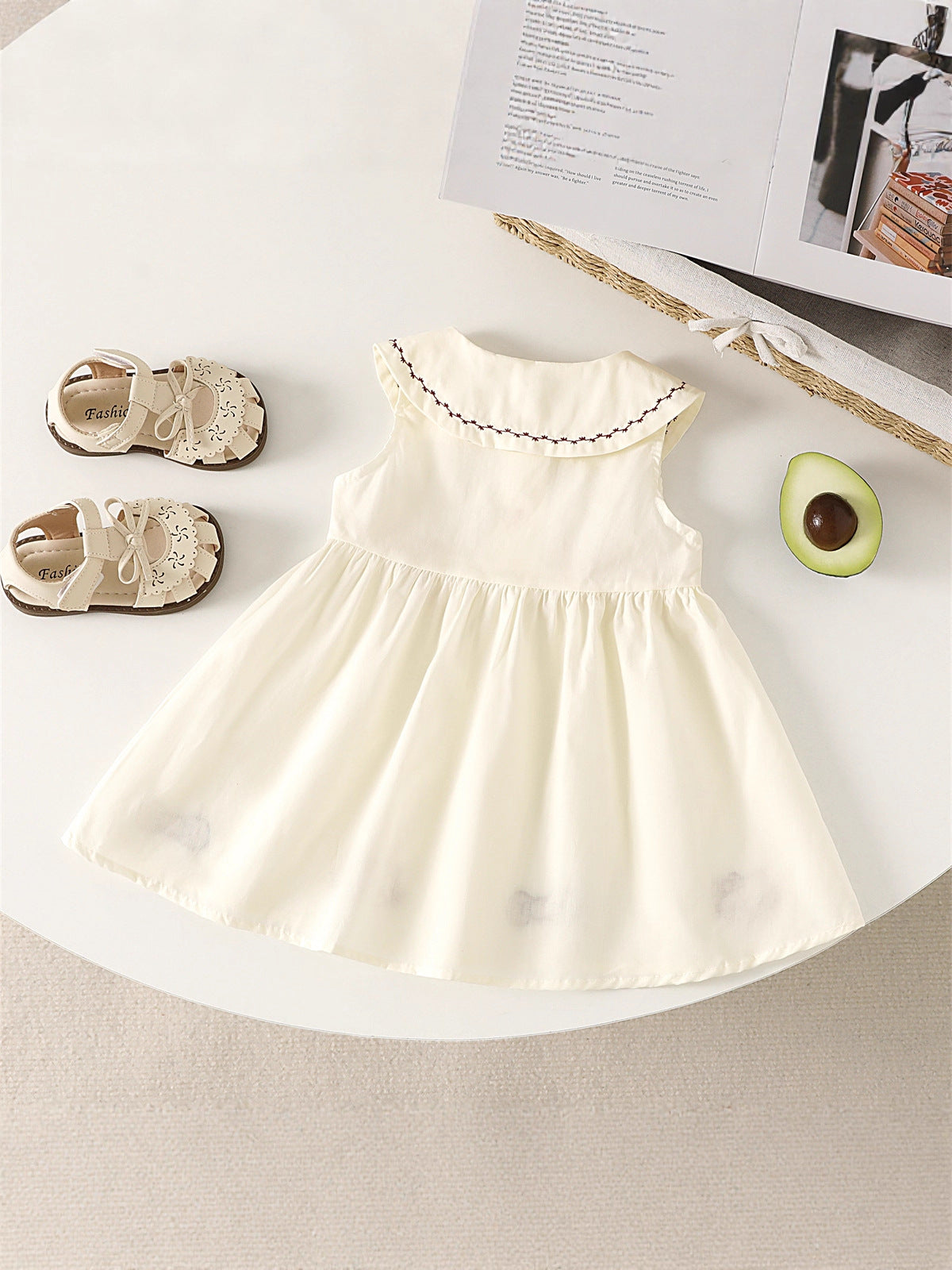 Children's Summer Doll Collar Lapel Bow Cartoon Cat Embroidery Western Children's Dress