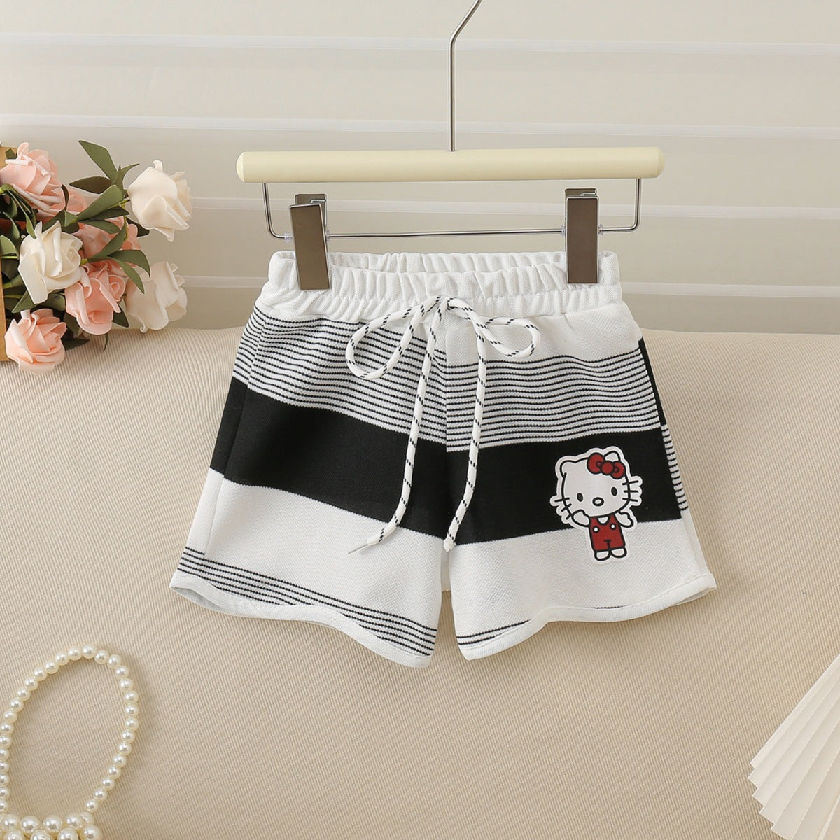 Children's Summer Sweet Cute Medium Big Western Style Striped Love Children's Suit