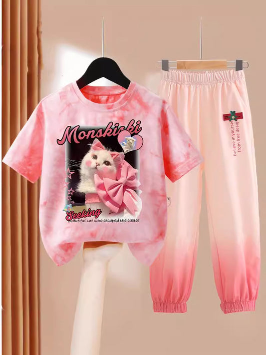 Clothes T-shirt Medium Large Short Sleeved Ice Silk Trousers Two-piece Children's Suit