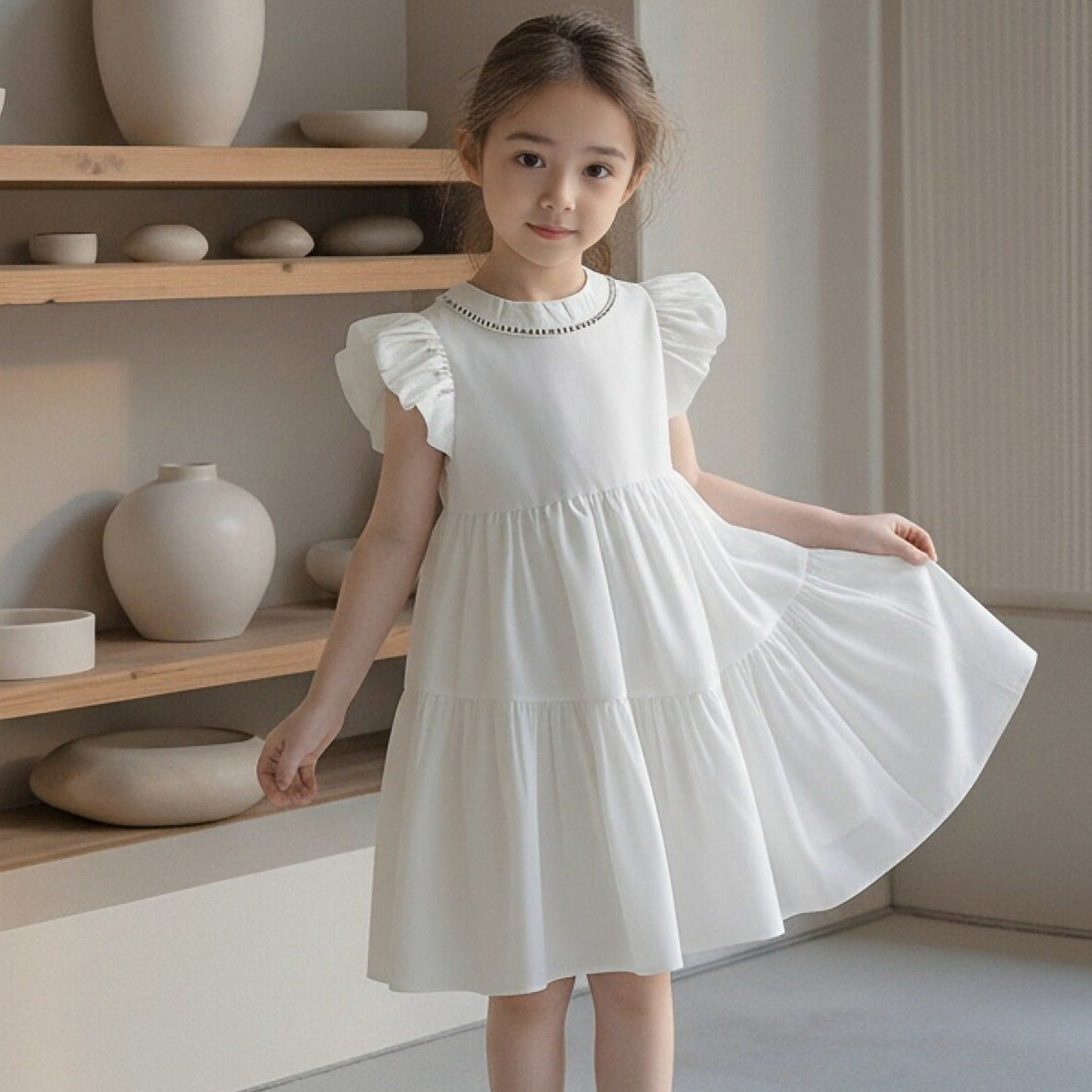Children's Summer Fashionable Clothing Casual Puff Sleeve Children's Dress