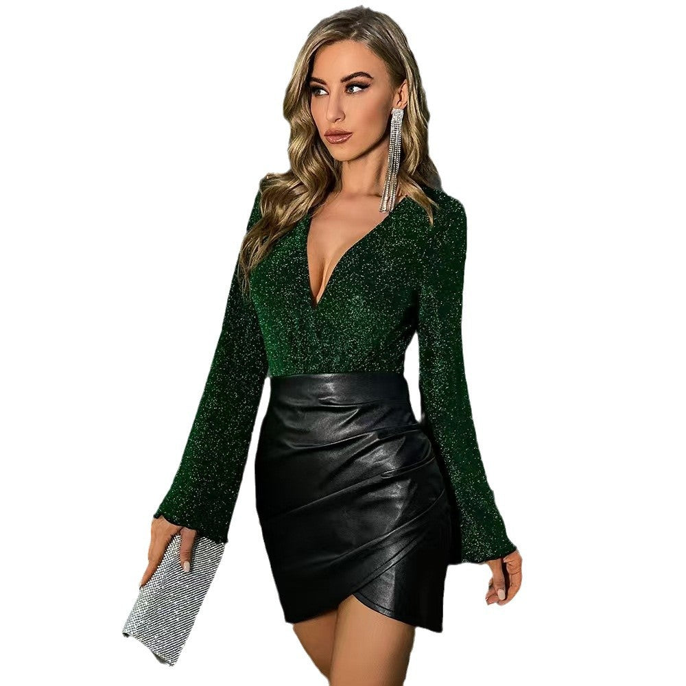Women's Leather Fashion Sexy Ruffle Hip Skirts