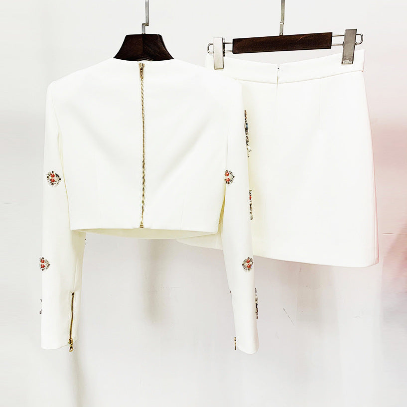 Bead Diamond Inlaid Mid-length Dress Set Tops