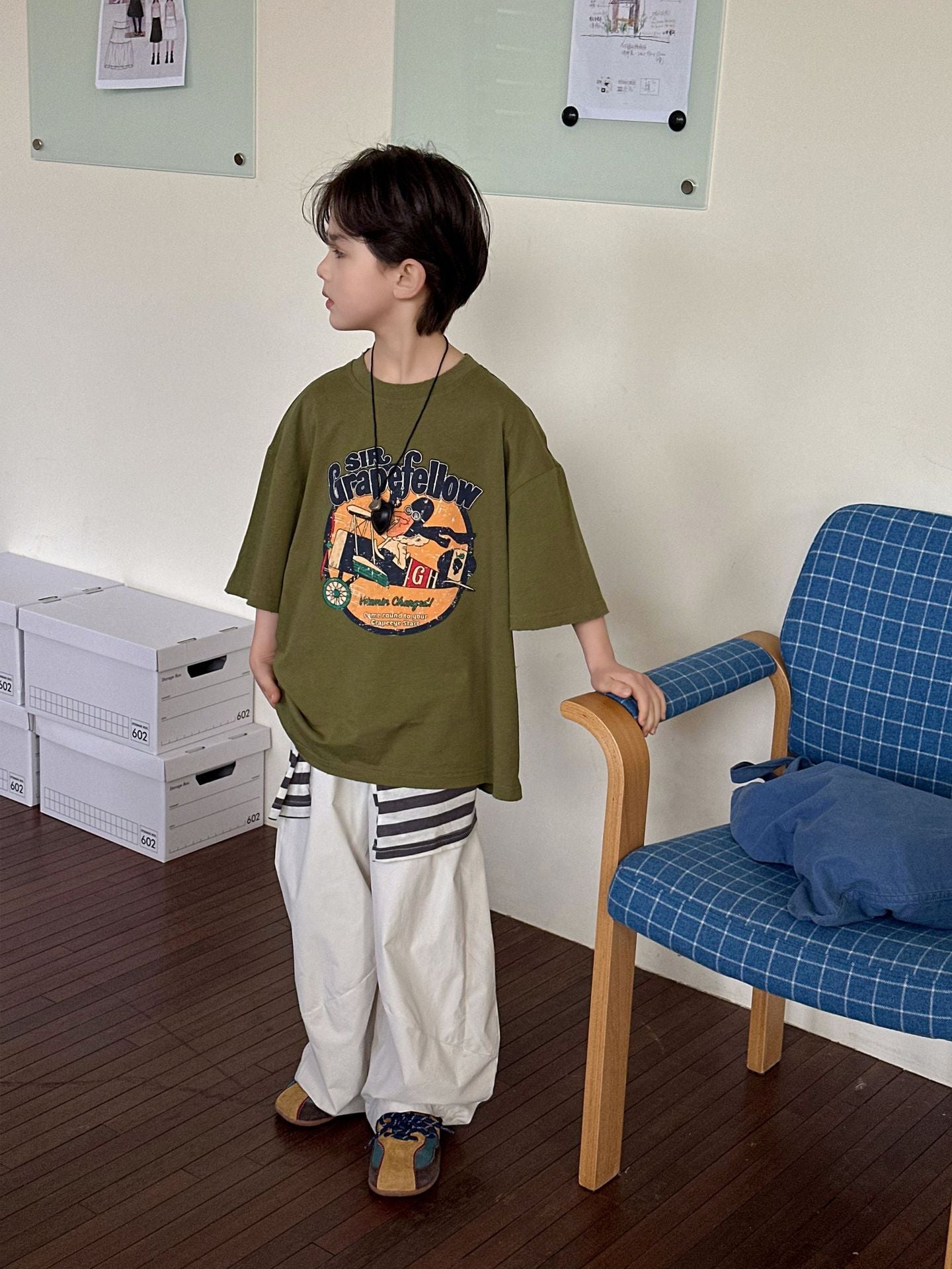 Children's Retro Fashion Cotton Top Loose Printed Summer Children's T-shirt