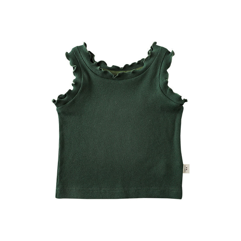 Summer Cute Tree Lacework Sleeveless Top Simple Children's T-shirt