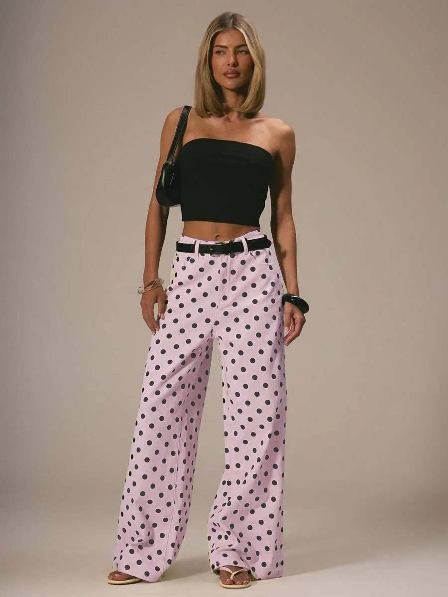 Women's Polka-dot Loose-fitting Casual Denim Trousers Polka Women's Jeans