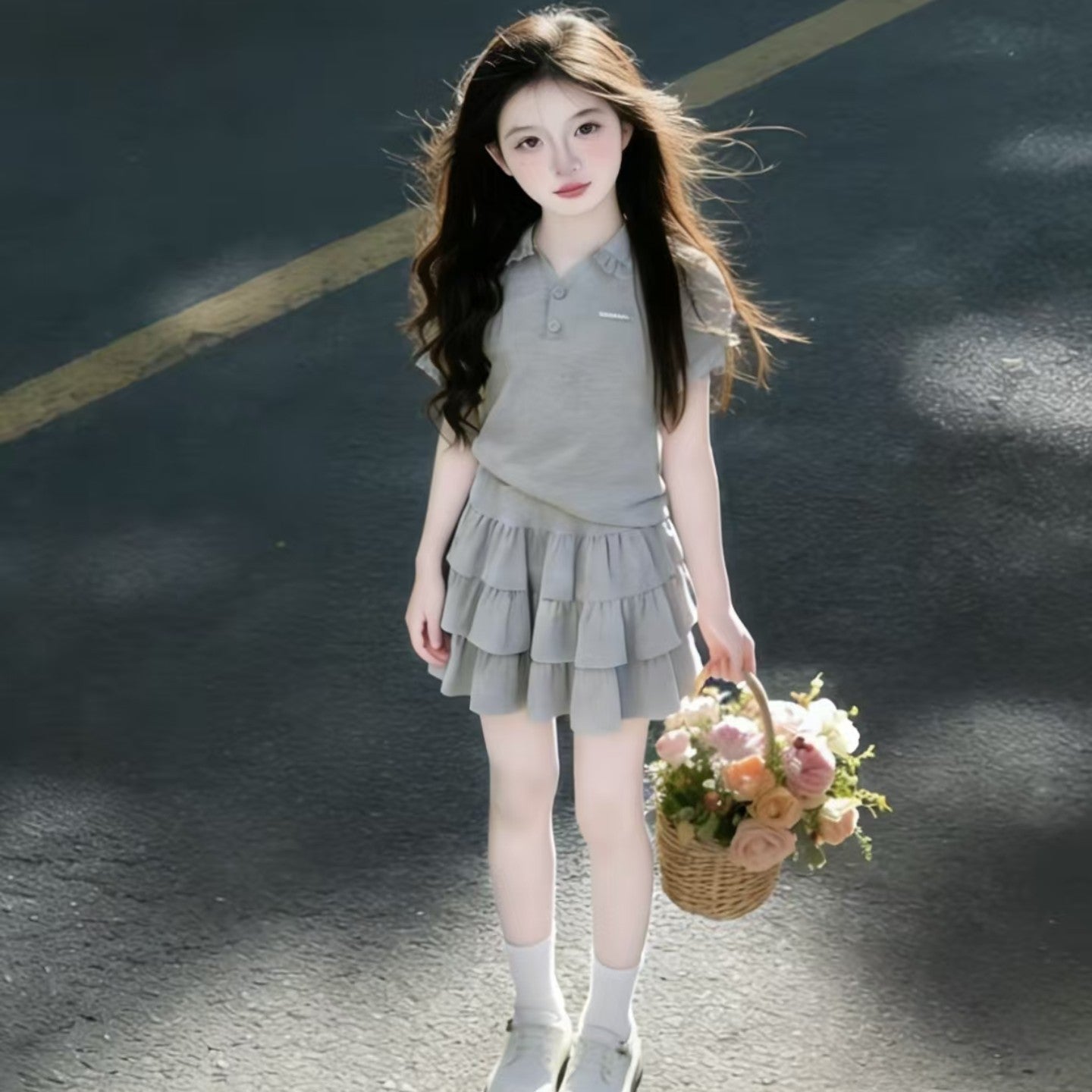 Children's Collar Short Sleeve Cake Dress Skirt Summer Children's Suit