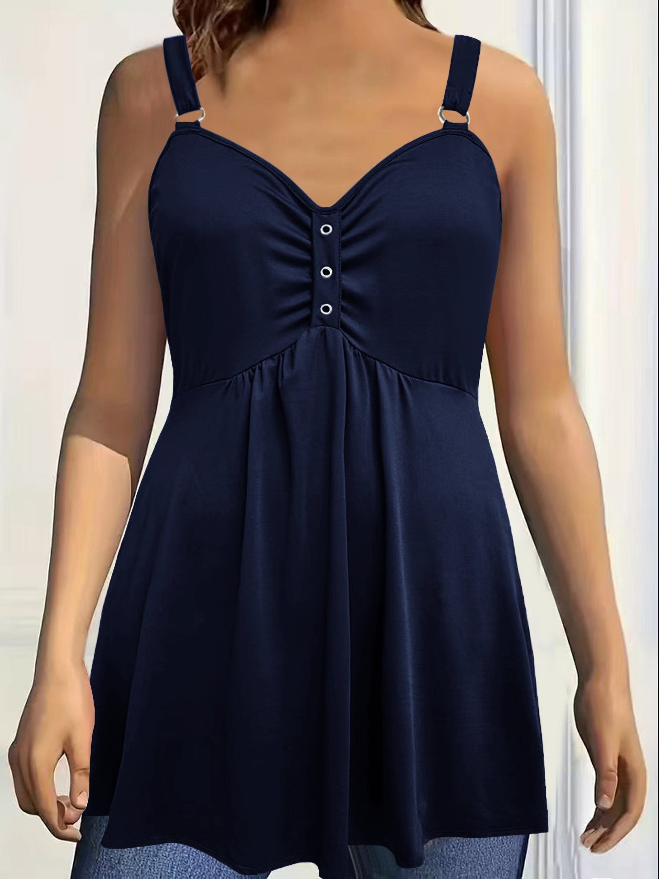 Versatile Solid Color Wide Shoulder Strap Pleated Large Vests