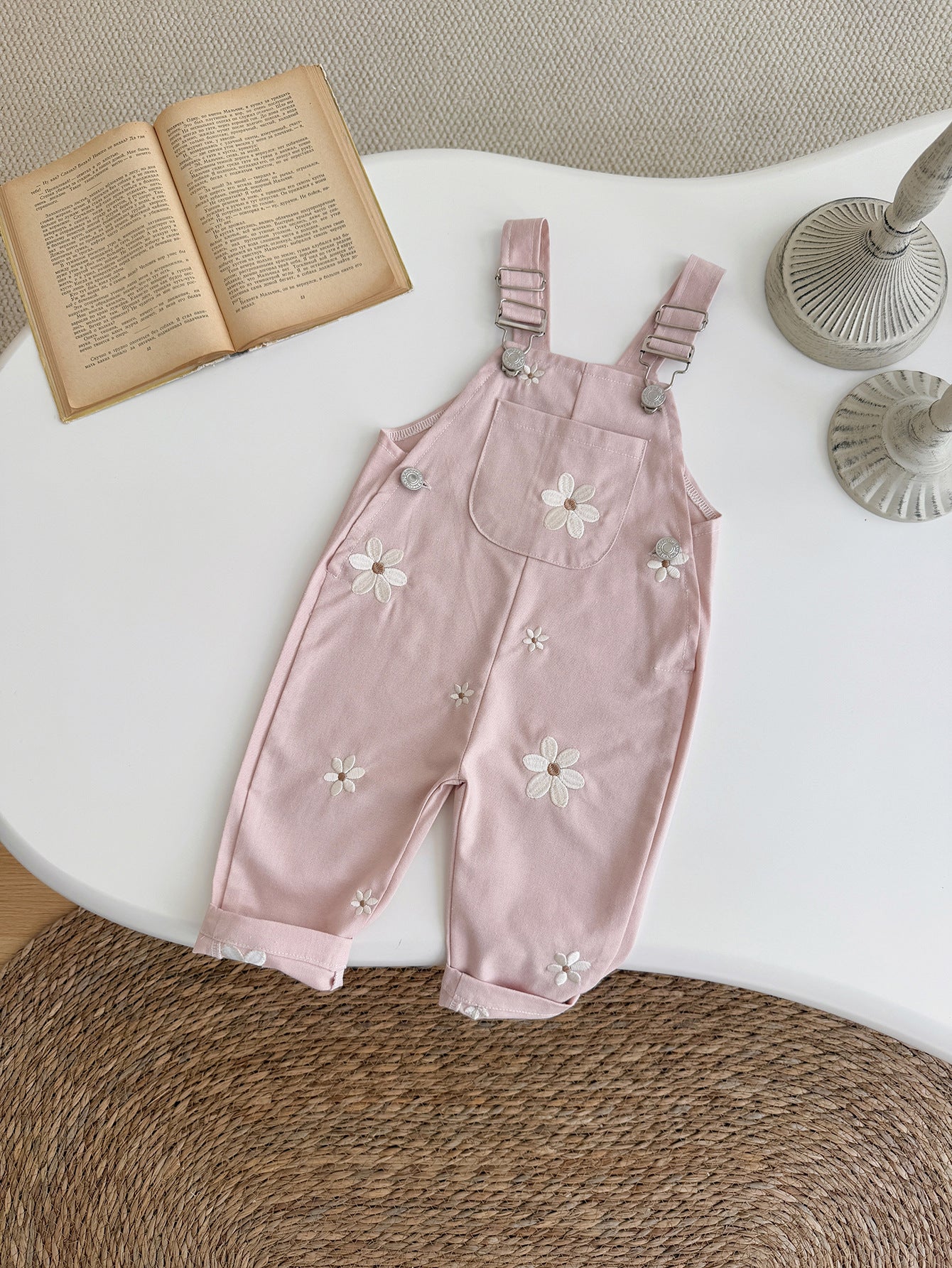 Jumpsuit Korean Style Fashion Suspender Flower Embroidered Casual Children's Pants