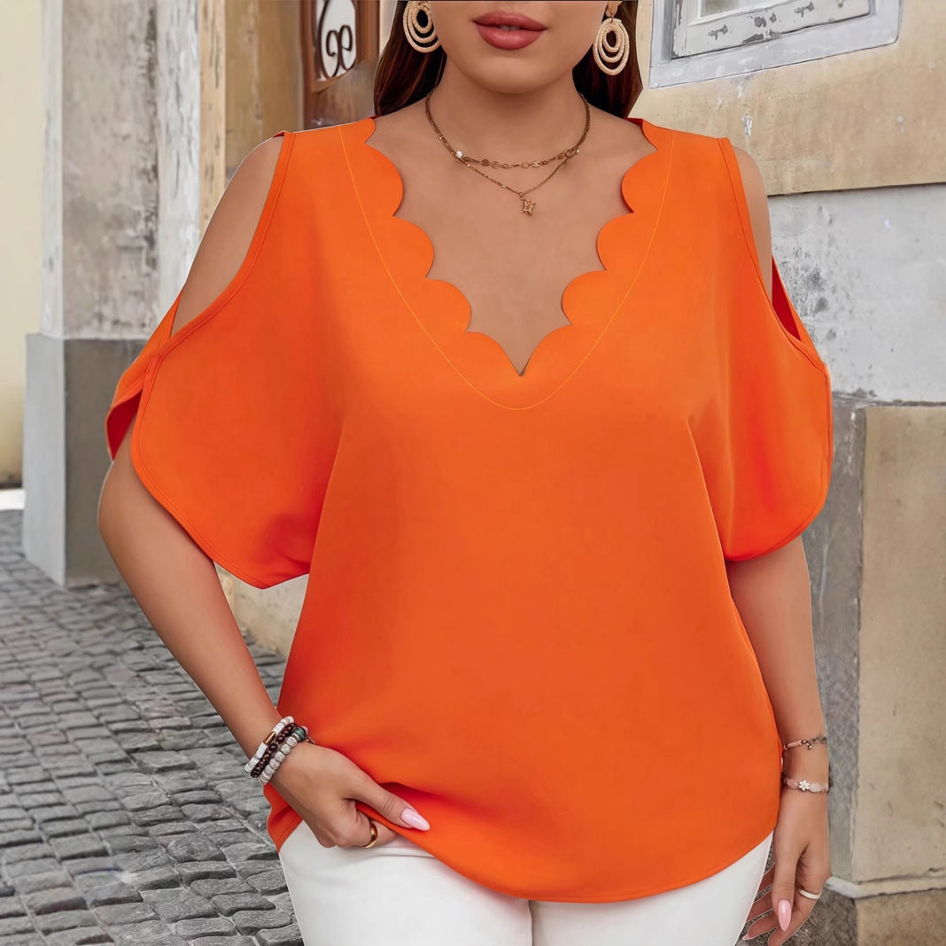 Women's Fashion Elegant Solid Color Clothes Sleeve Large Size T-shirt