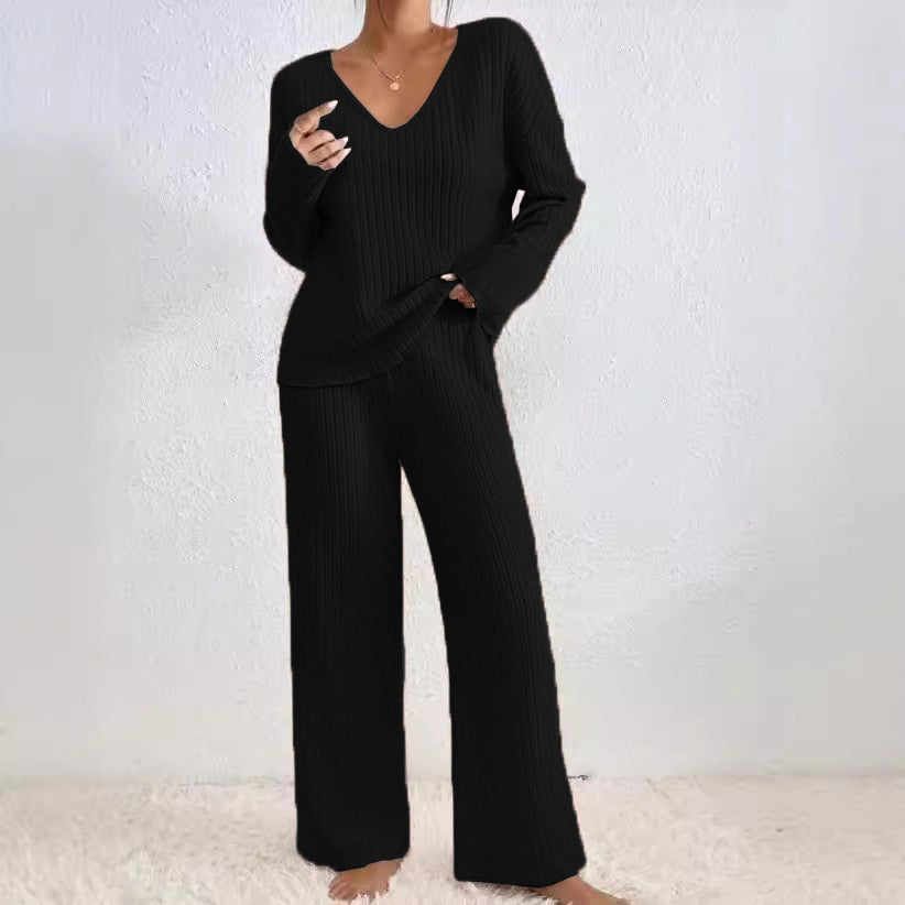 Women's Sunken Stripe Brushed Long Sleeve Loose Suits