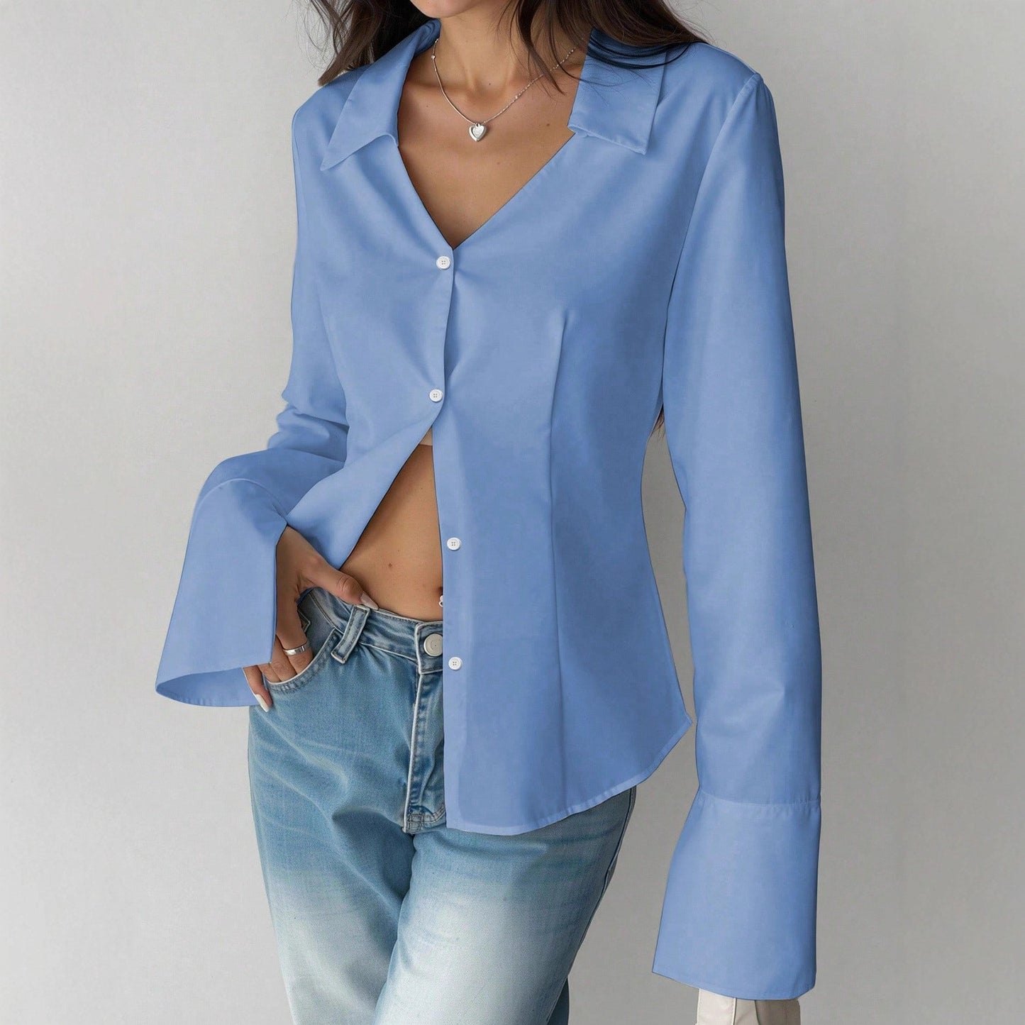 Women's Style Flared Sleeves Shirt Bandage Dress Hot Blouse