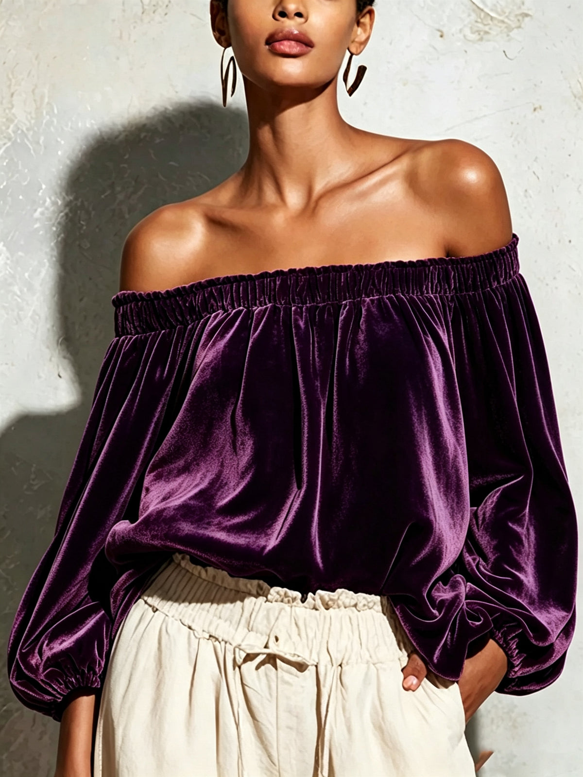 Women's Lantern Sleeve Elegant Solid Color Casual T-shirt Blouse