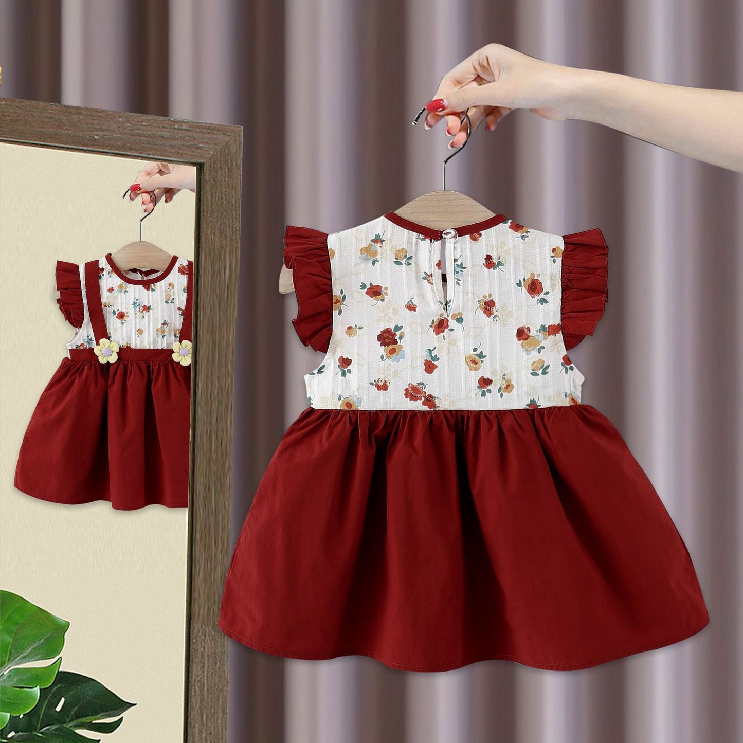 Children's Summer Flounced Sleeve Fake Two Cute Children's Dress