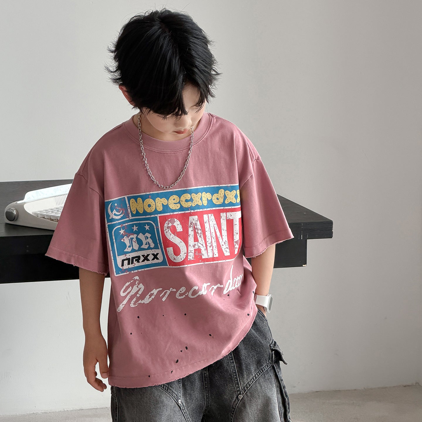 Children's Boy's Short-sleeved Summer Loose Top Boys Middle Big Half Sleeve Children's T-shirt