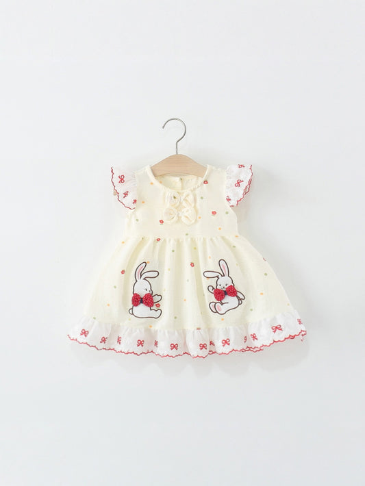 Children's Clothing Summer Cartoon Rabbit Bow Single Layer Cotton Princess Children's Dress