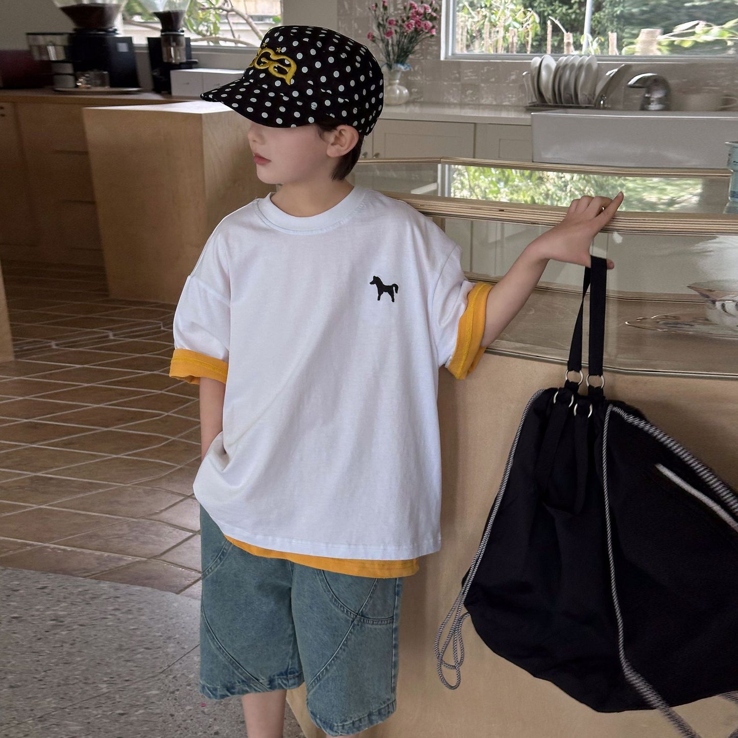 Children's Short-sleeved Summer Shirt Loose Cotton Crew Neck Casual Children's T-shirt