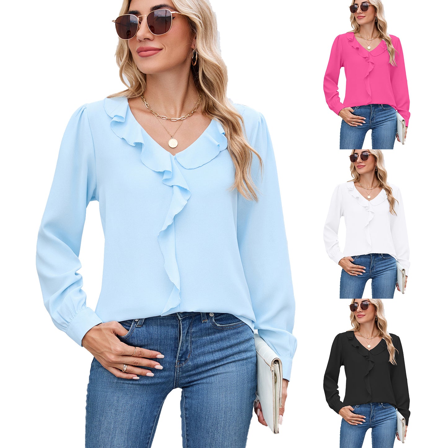 Classy Beautiful Women's Long Sleeve Ruffled Blouses
