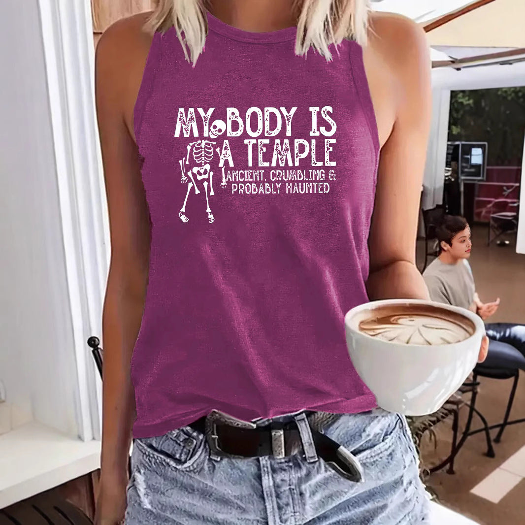 Women's Summer Casual Sleeveless Large Tanks Skull Clothing