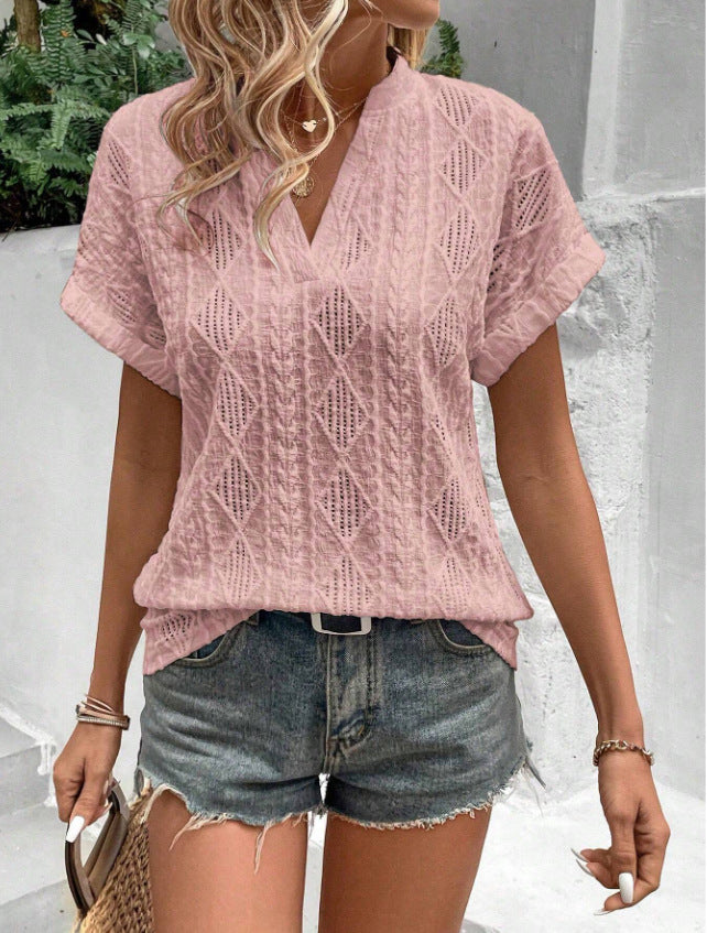 Women's Summer Casual Jacquard Loose Sleeve Shirt Blouse