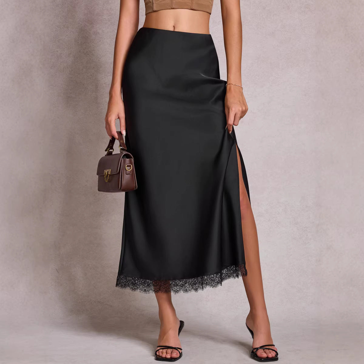 Women's Lace Split High Waist Elastic Sexy Sheath Skirt