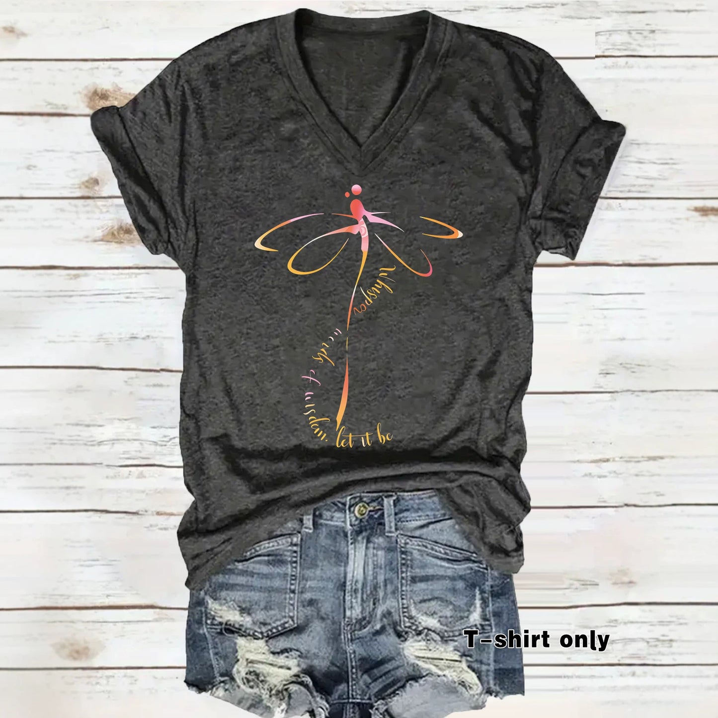 Women's Summer High-grade Dragonfly Letter Slogan Printed Women's T-shirt