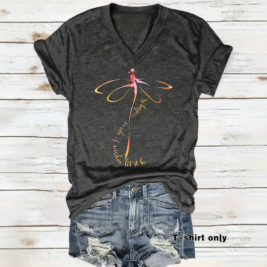 Women's Summer High-grade Dragonfly Letter Slogan Printed Women's T-shirt