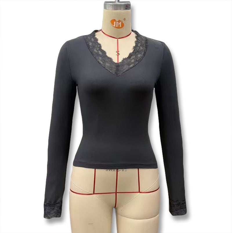 Women's Sexy Lace Patchwork Long Sleeve Tops