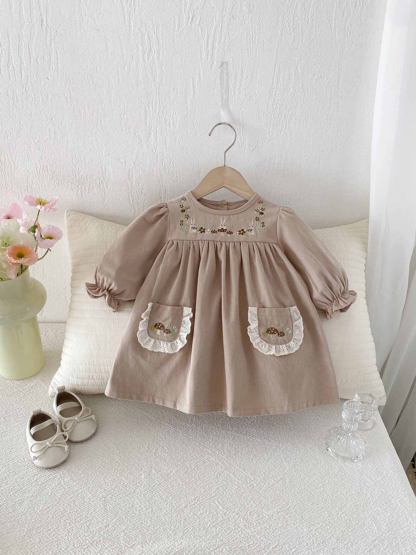 Children's Spring Preppy Princess Embroidered Infant Children's Dress