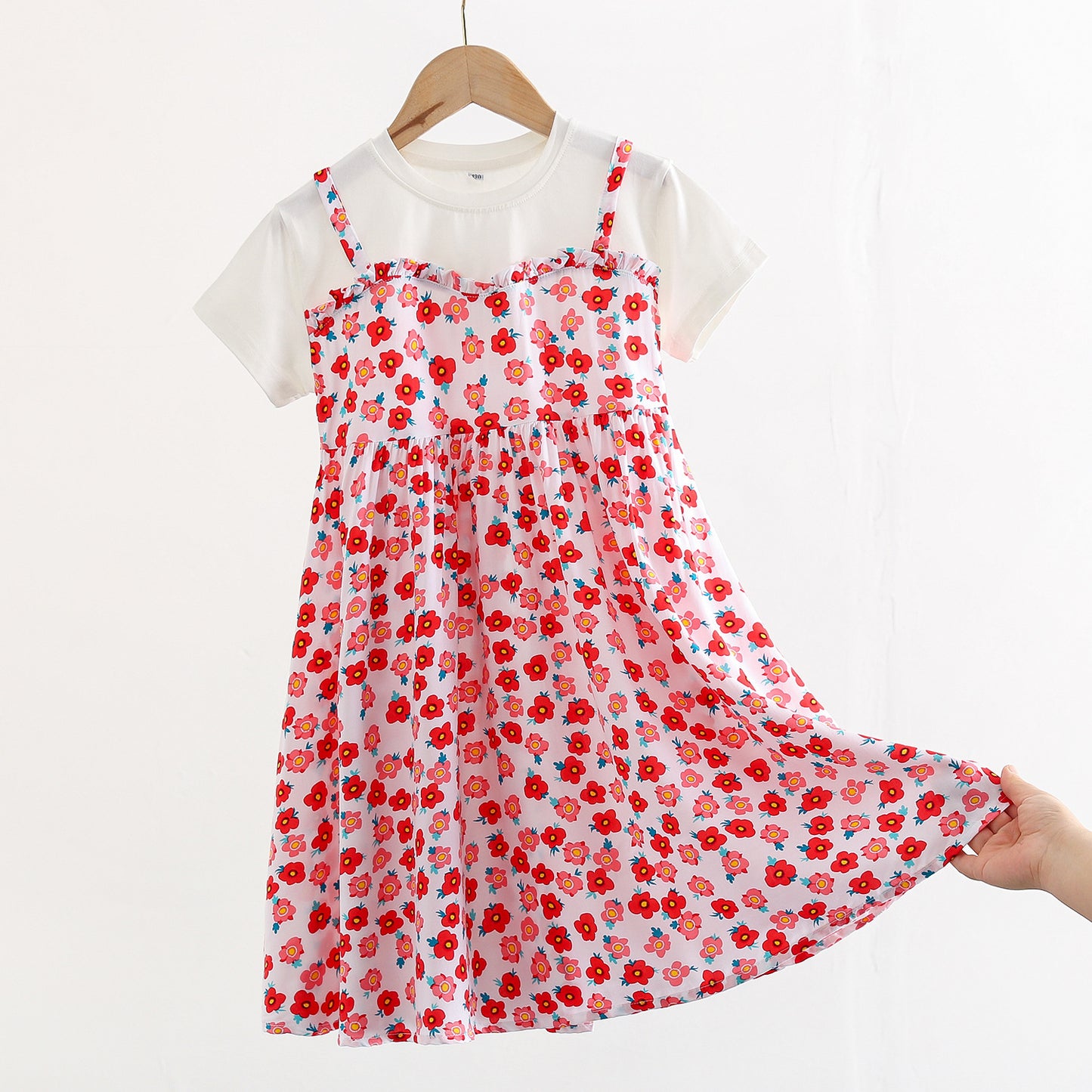 Children's Large Cotton Silk Short Sleeve Fake Two Pieces Artificial Summer Children's Dress