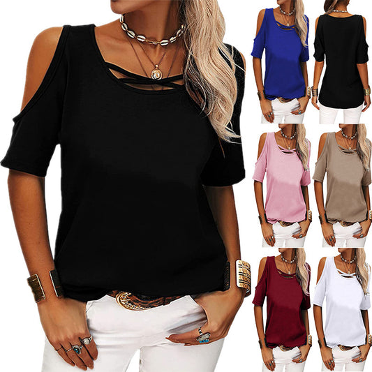 Women's Fashion Casual Solid Color Loose Short-sleeved Women's T-shirt