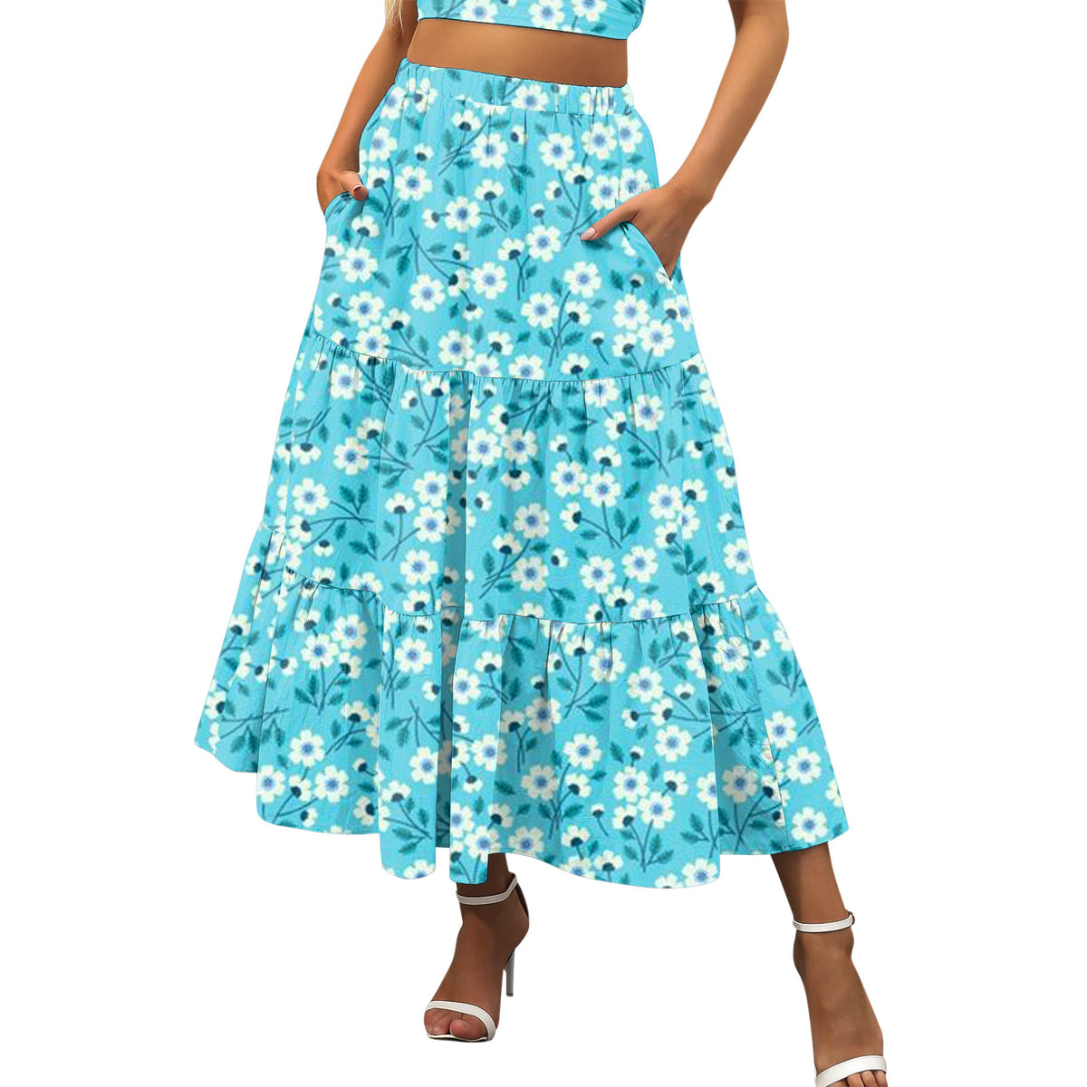 Versatile Attractive Printed Long Temperament Commute Skirt