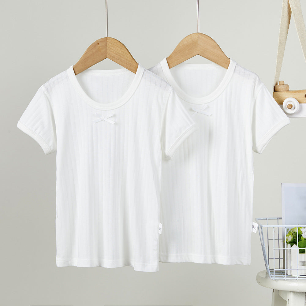 Children's Thin Breathable Short Bottoming Shirt 2 Pieces Solid Children's T-shirt