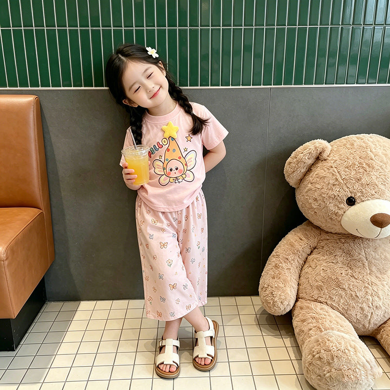 Short-sleeved Niche Three-dimensional T-shirt Pants Summer Versatile Two-piece Children's Suit