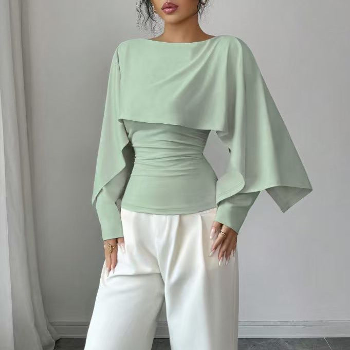 Style Black Round Neck Cape Design Lightly Mature Slimming Shorts