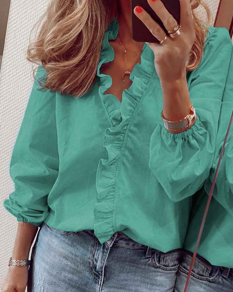 Trendy Casual Women's Long Sleeve Ruffle Blouse